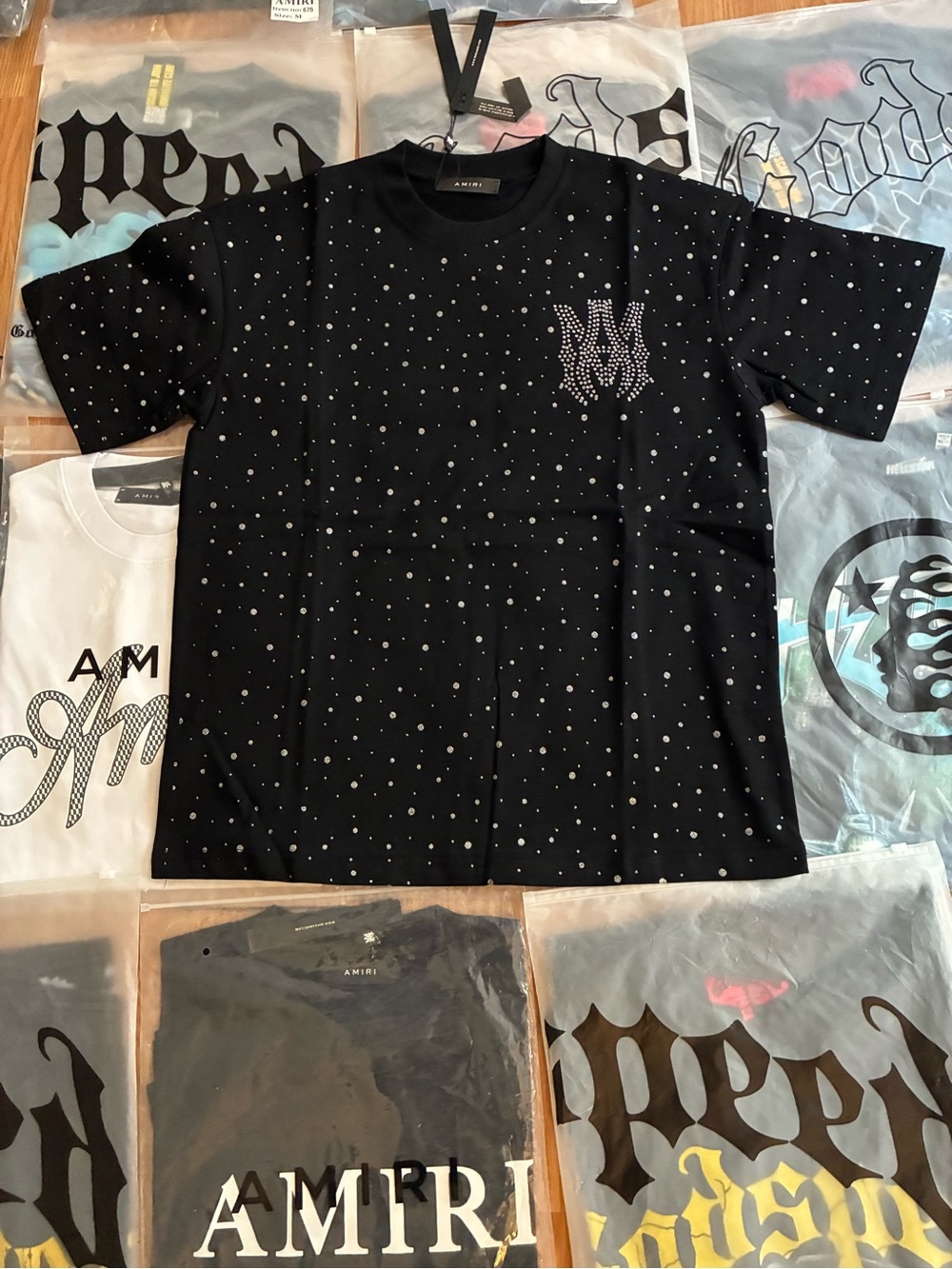AMIRI Black Rhinestone Dot Logo Tee for Kids